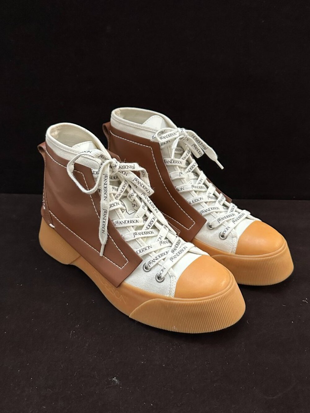 JW Anderson Logo Panelled High-Top Sneakers Brown White Size 41